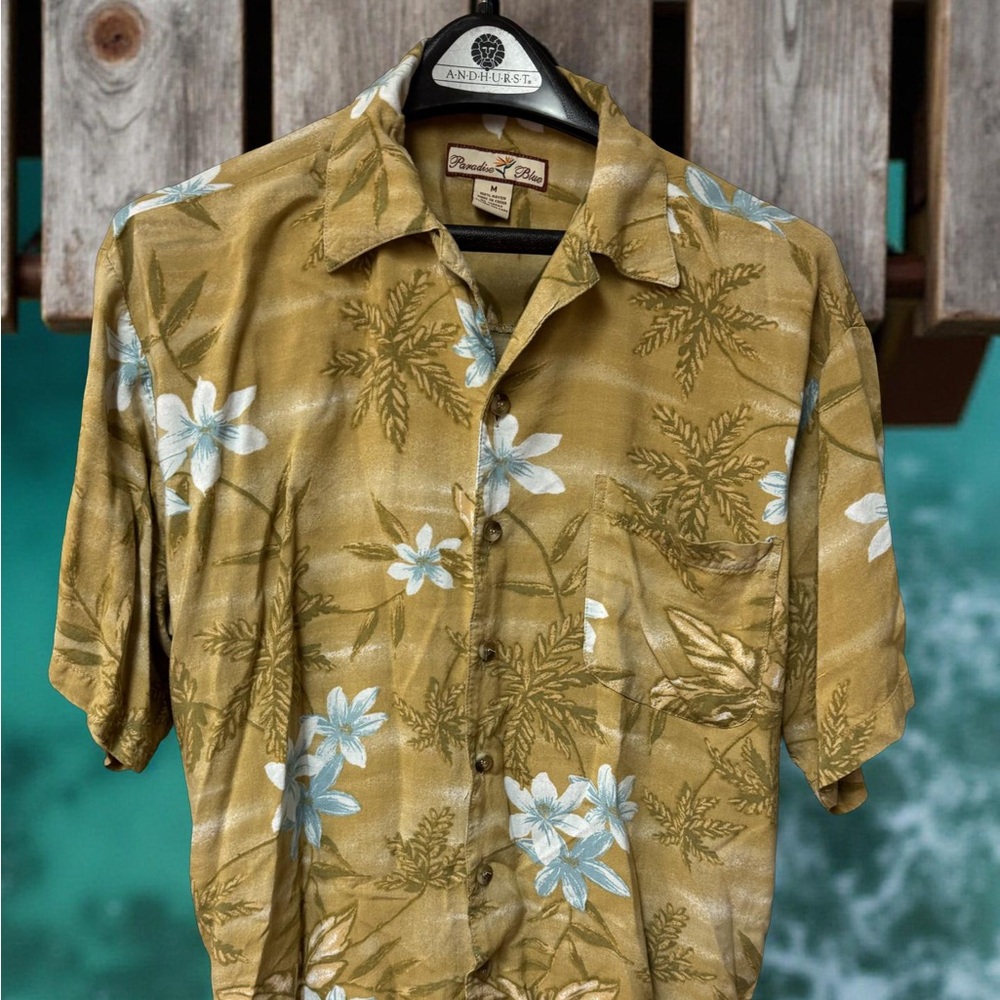 Paradise Blue Button Down Shirt with Tropical Flair
